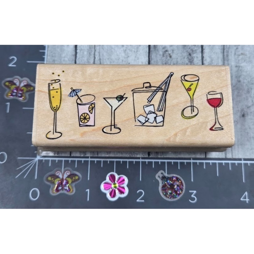Rubber Stampede Cocktail Border Drinks A2582E Rubber Stamp Wood #L64